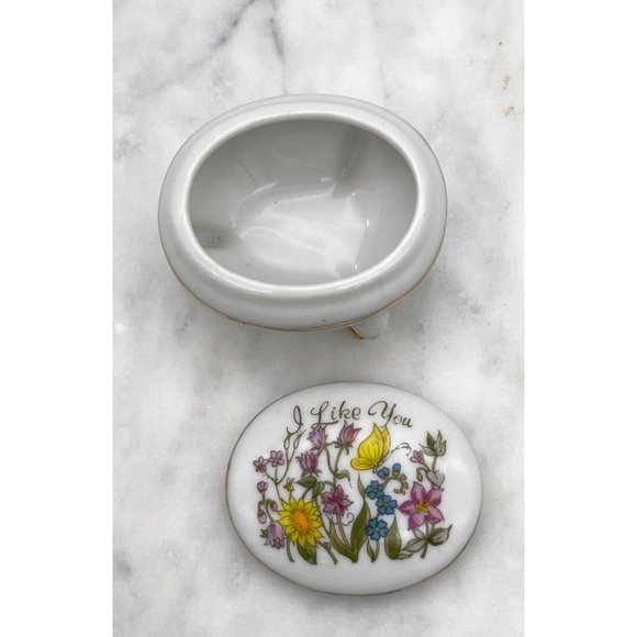 Small Floral Trinket Ring Box Gold Trim Friendship Japan Porcelain Wildflowers - Picture 9 of 9